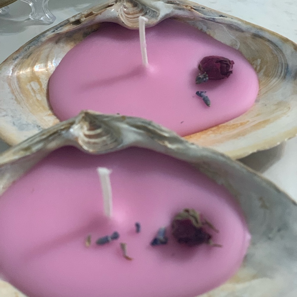 Shabby Chic Boho Shell Decor - Soy Wax Seashell Tea Light Candles- Set of Two